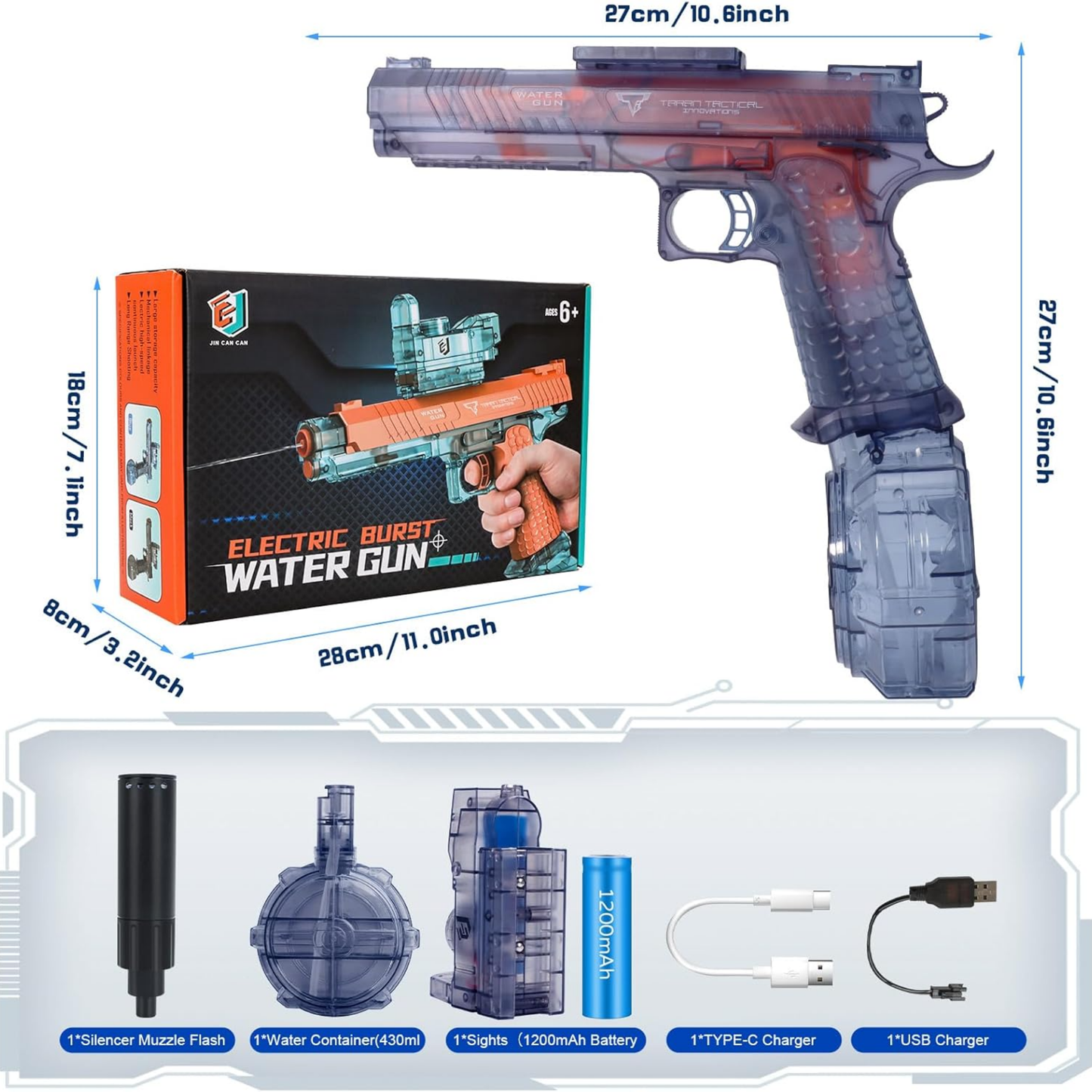 Pistola de Agua Eléctrica Automática con Luces RGB